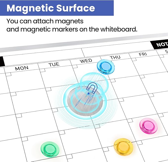 Monthly Calendar Dry Erase Board for Wall, 17"x13" Double-Sided Magnetic Calendar White Board with Cork, Silver Aluminum Alloy Frame Hanging Small Whiteboard for Office, Home, School