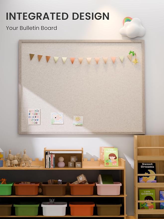 Fluxynara 47.2" x 35.4" Felt Frame Bulletin Board, Oatmeal | Cork Board Alternative with 36 Removable Adhesive Tabs, Foldable Pin Board for Wall, Home, Office, Classroom & Dorm