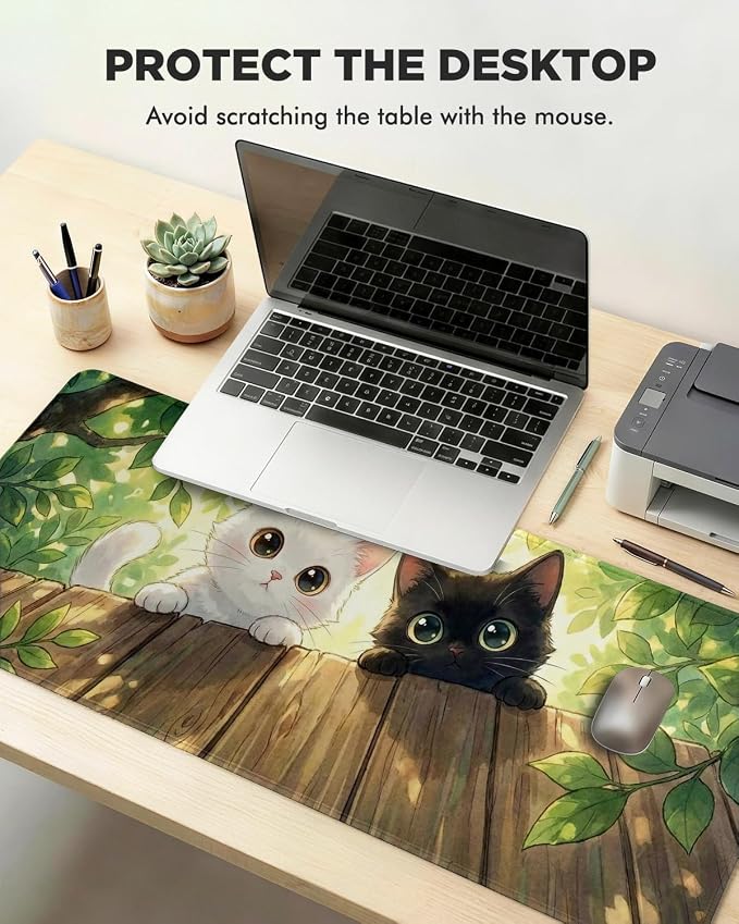 Mouse Pad, Desk Mat, 31.5x11.8in Large Mousepad, Kitten | Desk Pad with Stitched Edge & Rubber Non-Slip Bottom, Gaming Mouse Pad, Extended Mousepad for Home, Office