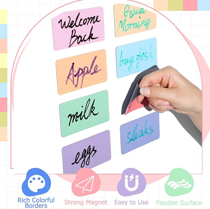 Relaxweex Magnetic Dry Erase Labels, 4''x 2'' Colorful Name Tags Magnetic Blank Cards Flexible Reusable Macarons Label Stickers for Whiteboards, Home, Office, Classroom (32 Pack)