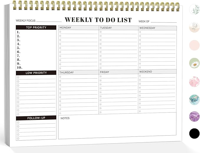 Forvencer Weekly To Do List Notepad with 52 Undated Sheets, 8.5" X 11" Undated Weekly Planner Notepad for Tasks & Goal Planning, Desk Weekly Planner notepad for Office & School Teacher Supplies, Black