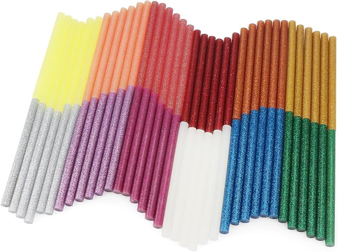 Colored Hot Glue Sticks Mini, 3.93 x 0.27 in Glitter Glue Stick, EVA Adhesive Colorful Hot Melt Glue Sticks for DIY Art Craft, Sealing, General Repairs and Gluing Projects, 72 PCS, 12 Colors