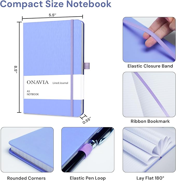 A5 Hardcover Notebook Journal, College Ruled Lined Notebook for Work, Office Meetings, Journaling, Planning & Daily Writing, 160 Pages (80 Sheets), 5.8 x 8.3 in, Cornflower Blue