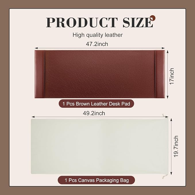 47.2 x 17 Inch Leather Desk Pad with Side Rails Mat, Brown | Executive Office Desk Mat, Smooth Writing Surface, Desktop Protector Covers Mouse Keyboard, Elegant Gift, Men Dad Husband