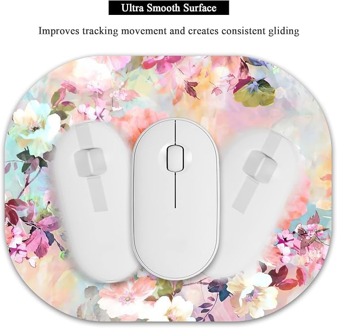 Small Mouse Pad 6 x 7 Inch, Oval Mini Mouse Pad with Non-Slip Rubber Base, Waterproof Compact Mouse Mat for Laptop Computer Wireless Mouse Keyboard Tray Home Office Travel, Peonies Floral