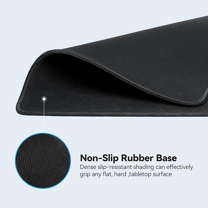 TECKNET 4 Pack Mouse Pad with Anti-fray Stitching, Waterproof Surface & Non-Slip Rubber Base with Stitched Edges Gaming Mouse Mat for Laptop, Compatible with Laser and Optical Mice - Black