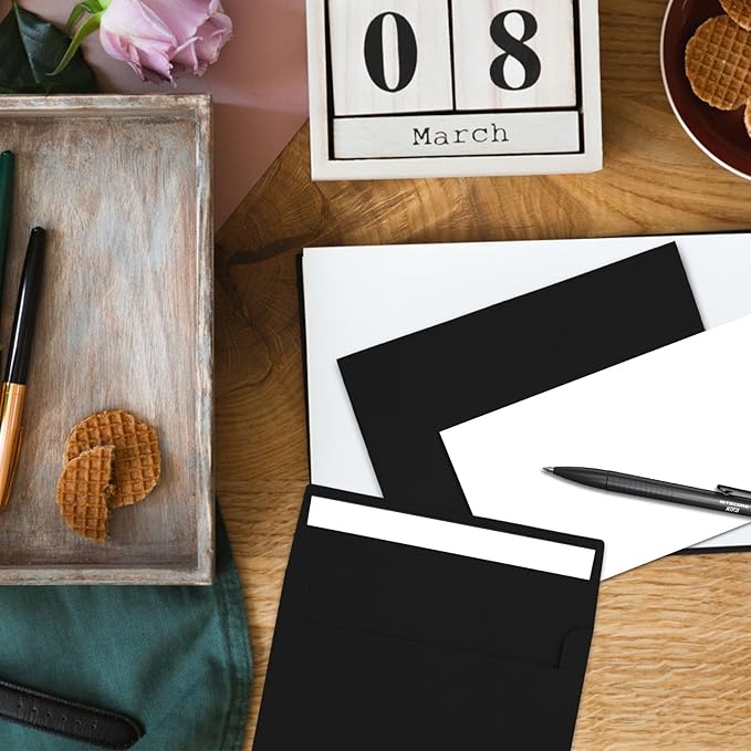 50 Packs A7 Envelopes,5x7 Envelopes for Invitations,5x7 Envelopes,Printable invitation envelope,Photos, postcards, greeting cards, mailings, Wedding Self-sealing Envelopes (Black)