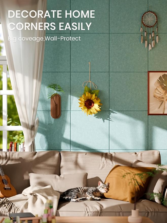 Bumusty 48"x 36" Large Felt Bulletin Board Tiles, Aqua Blue | 12-Pack Cork Board Alternative, Wall Decor, 30 Pushpins, 60 Adhesive Tabs, Vision Board, Office, Classroom, Home, Dorm