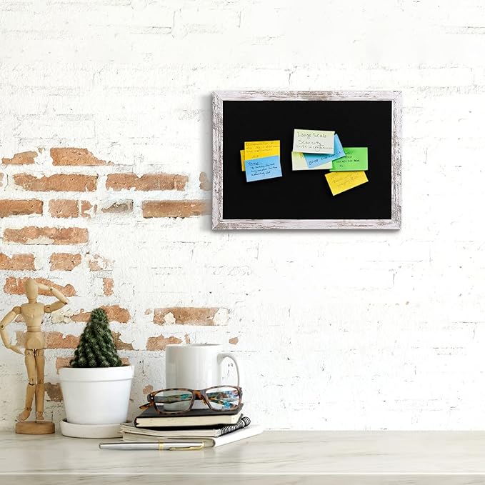 Black Felt Bulletin Board, 17x13 inches Decorative Hanging Bulletin Boards for Walls with Wood Frame, Pin Board Vision Board for Office Home Kitchen and School with Pins (4333,WH,2pc)