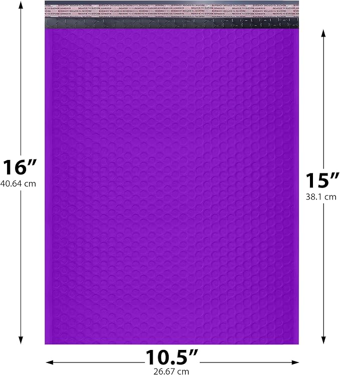 Purple Bubble Mailers 10.5x16 Self Seal Poly Padded Envelopes #5, 200 Pack | Fits Books, Comics & Apparel, No Tape Needed, Cushioned Protection, Water-Resistant Poly, Bulk Pack for Small Business