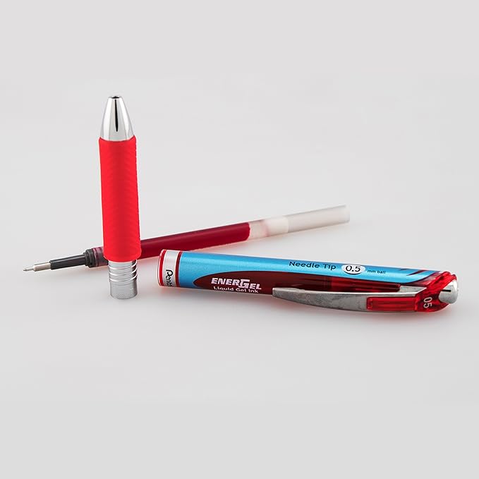 Pentel® EnerGel® RTX Retractable Liquid Gel Pens, Fine Point, 0.5mm, 54% Recycled, Assorted Barrel Colors, Red Ink, Pack Of 6 Pans