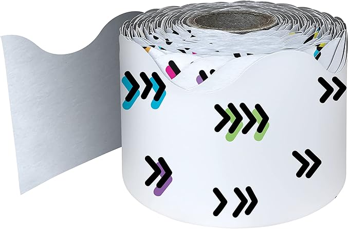 Carson Dellosa Kind Vibes 65Ft of Doodle Rainbow Bulletin Board Borders, 1 Roll of Boho Scalloped Trim for Rolling Whiteboard, Posterboard, Party Decorations, and Classroom Décor