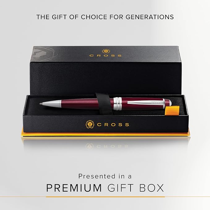 Cross Bailey Red Lacquer Ballpoint Pen, Medium Point, Black Ink | Ballpoint Pen, Refillable for Long-Lasting Use, Smooth Ink Flow, Comfortable Grip, Premium Gift Box, Medium Point Refill