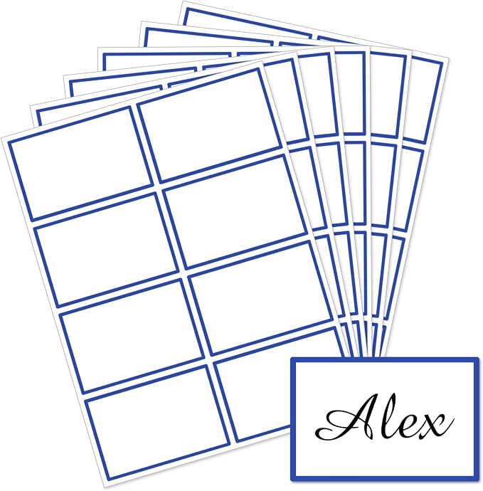 Starboling Name Tag Stickers, 200 Pcs 3"x2" Deep Blue Plain Stickers, Colorful Border, for Office, Meeting, School and Home