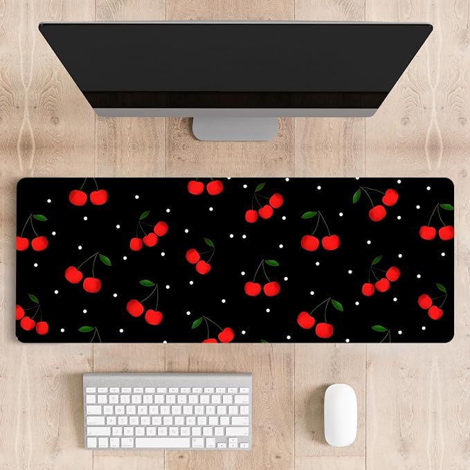 Mousepad Desk Mat Gaming Large Keyboard Cute Office Desktop Computer Laptop Cherry XXL Long Giant Big Kawaii Aesthetic Girly Pretty Design Women Girl Gamer Oversized Wide 30x12'' Mousepad