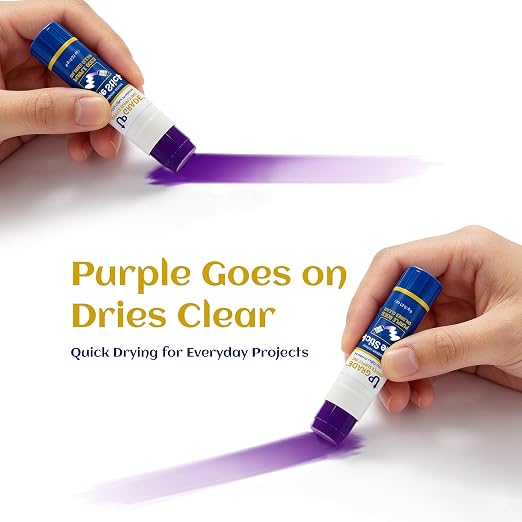 Upgrade Office Supply Glue Sticks, 6g, 30 Count, Purple Goes On Dries Clear | Acid-Free, Washable Non Toxic, for Classroom, Office, Art, Craft and Poster Projects