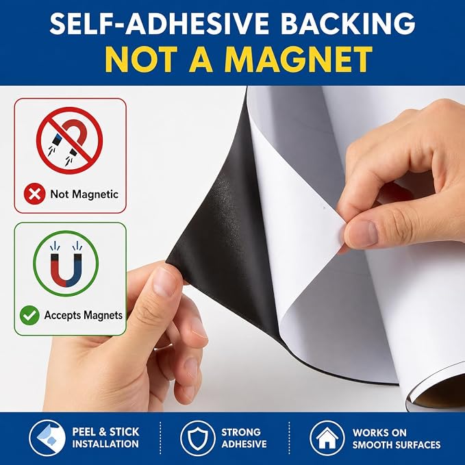 Self-Adhesive Dry Erase Whiteboard Sticker 20" x 12" Magnet-Receptive Surface, Peel and Stick White Board Sheet, Stick-On Wall Board for Office, Home Cabinet & Non-Magnetic Fridge