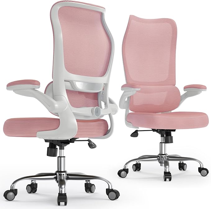 TRALT Office Chair Ergonomic Desk Chair - Gaming Chair with Lumbar Support | 330 LBS Home Office Desk Chairs , Reading Chair with Flip-up Armrests, Comfortable Computer Chairs (1, Pink)