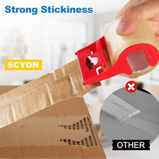 SCYON Packing Tape, Clear Packing Tape with Dispenser, 1.88 in. x 22.2 yd., 3 Noiseless Shipping Tape Rolls, 2 mil, Tranparent Boxing and Packaging Tape for Mailing, Moving Supplies.