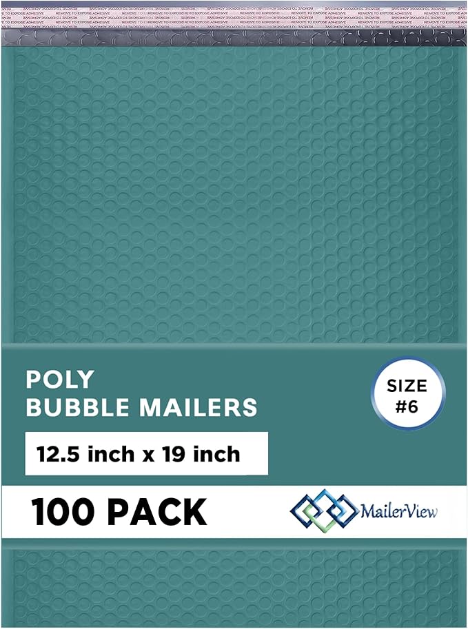 Green Bubble Mailers 12.5x19.5, Poly Padded Envelopes #6, 100 Pack | Holds Clothing & Bulk Items, Self-Seal Closure, Cushioned Protection, Water-Resistant Poly, Bulk Pack