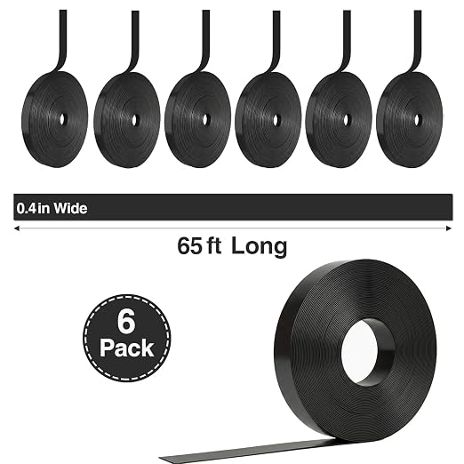 CHUNNIAO Office Supplies,Black Magnetic Tape for Whiteboard,Fine Line Gridding Tape - 2/5" Width,Value Packaging Thin Magnet Strips,6 Rolls,Each 65 Feet,Total 390 Feet