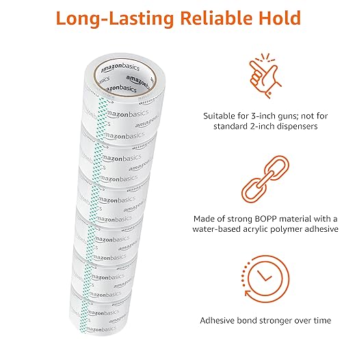 Amazon Basics Extra-Wide Packing Tape for Moving, Storage, Shipping and Sealing Boxes, Crystal Clear, Low Odor, 2.83" x 54.6 Yards, 6-Pack