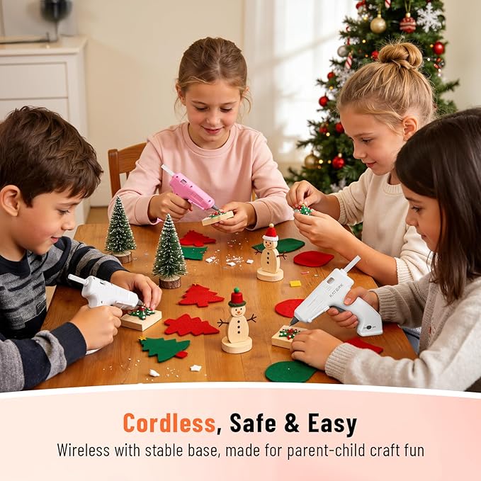 Katerk 3.7V Cordless Hot Glue Gun Kit, 90s Fast Heating, Mini Glue Gun with 15 Glue Sticks, USB-C Rechargeable with 2000mAh Built-in Battery, Ideal for DIY, Gift Making,School Crafts & Repairs (White)
