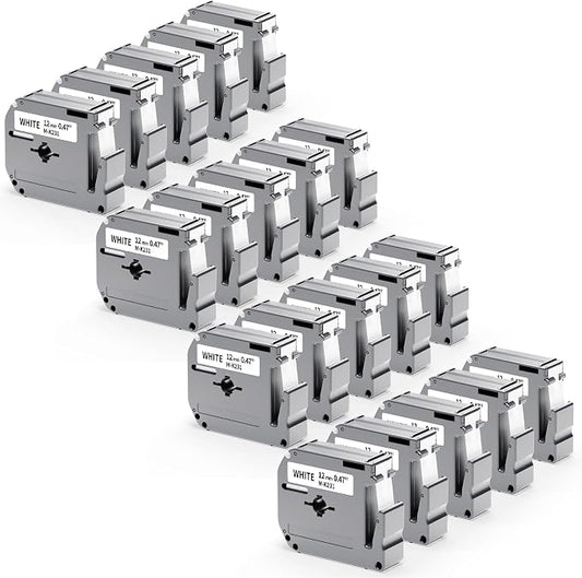 20 Pack Labelife M-K231 Replace for Brother P Touch M Tape 12mm 0.47 White | M-K231s MK231 Label Tape M231 M-231 Compatible with Brother Ptouch Model PT-65 PT-M95 PT-85 PT-75 Label Maker Refills