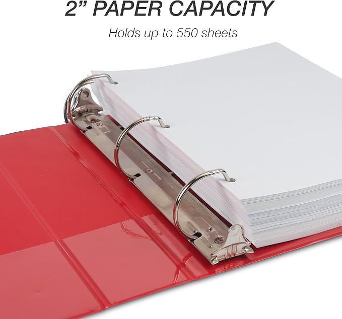Samsill Durable 2 inch 3 Ring Binder, D Ring Binder, 100% Recycled Chipboard, Red, 4 Pack