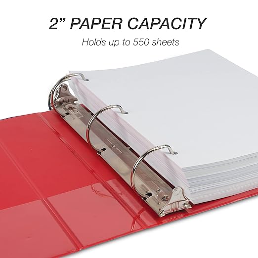 Samsill Durable 2 inch 3 Ring Binder, D Ring Binder, 100% Recycled Chipboard, Red, 12 Pack
