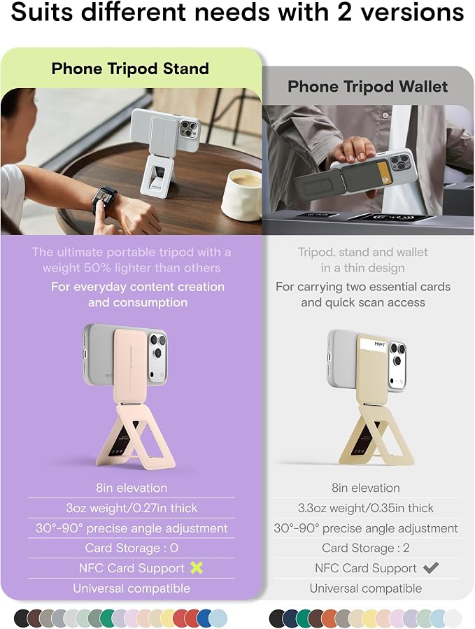 MOFT Phone Stand, Magnetic Phone Tripod Stand Stain-Resistant MOVAS Leather & Angle Adjustment & Strong Magnets Tripod for iPhone 17/16/15/14/13/12 (Included Metal Ring)-Aqua