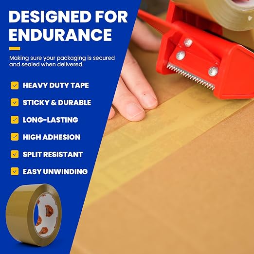 TAPEBEAR Low Noise Brown Packing Tape 72Yards Extra Length 1.88Inch-Wide | Packaging Tape Refills, Secure Sticky Brown Tape 2.6Mil Heavy Duty for Moving, Shipping, Sealing, 6Rolls Total 432Yards