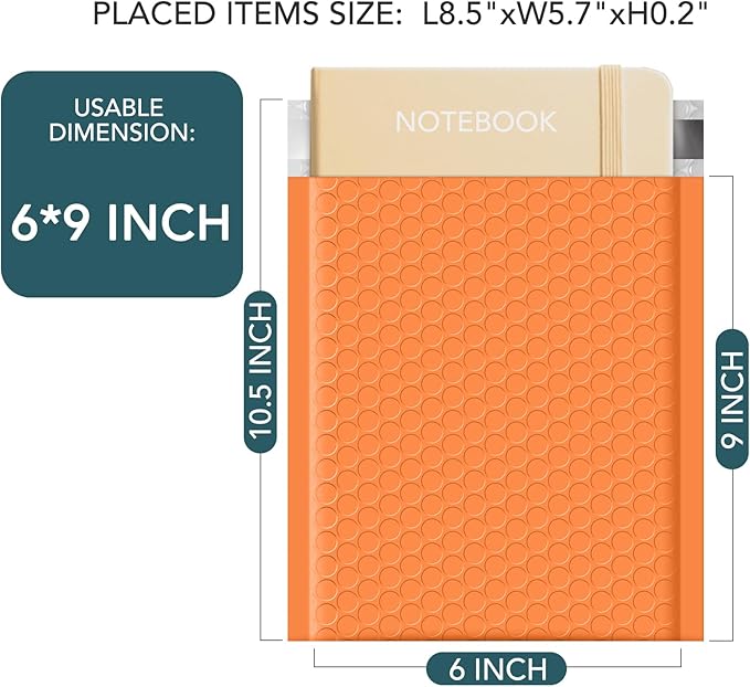 Metronic Bubble Mailers 6x10 Inch 600 Pack, Bubble Envelopes Usable Size 6x9, Self-Seal Waterproof Padded Envelopes for Shipping, Packaging for Business, Orange Bulk #0