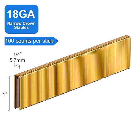 18 Gauge 1/4" Narrow Crown Staples, Galvanized Upholstery Staples for 18 GA Pneumatic or Electric Stapler or Staple Gun (1"-3000 PCS)