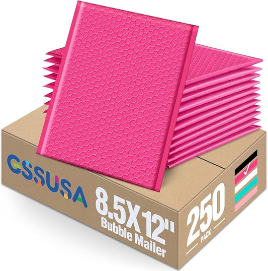 GSSUSA Pink Bubble Mailers 8.5x12 Large Padded Envelopes 250 Pack Strong Adhesion Bubble Mailer Self-Seal Bubble Envelopes for Mailing Clothes,Magazines