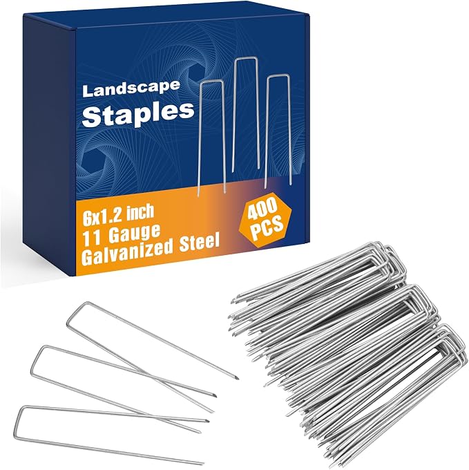 Whonline 400 Pack Landscape Staples 6 Inch, Galvanized Garden Stakes | U-shaped Ground Staples for Landscape Fabric, Yard, Tent, Lawn, Fence, Turf, Sod, Irrigation Pipes, Outdoor Decorations