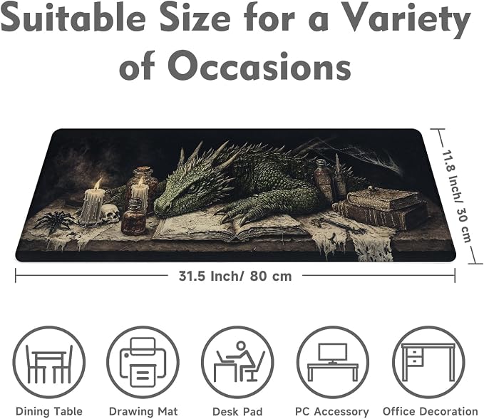 Desk Mat Mouse Pad Gaming Desk Pad XL Large Mouse Mat Office Decor Accessories (Sleeping Dragon)