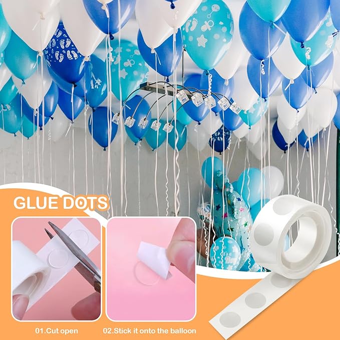 gegemaoyi Balloon Arch Kit - 98.4ft DIY Balloon Garland Strip with 600Pcs Clear Glue Point Dots, Removable Adhesive Tape for Balloon Arch Decorations, Wedding & Craft Decor