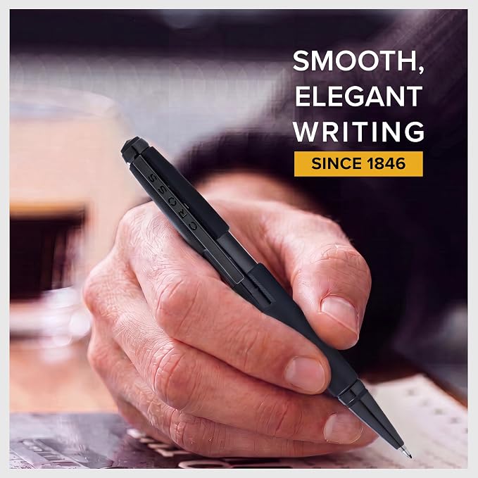 Cross Edge Matte Black Lacquer Gel Rollerball Pen, Medium Point, Black Ink | Elegant Accessory for Smooth Writing, Capless Slide-Open and Snap-Shut Design, Ergonomic Shape, Comfortable Grip, Gift-Ready