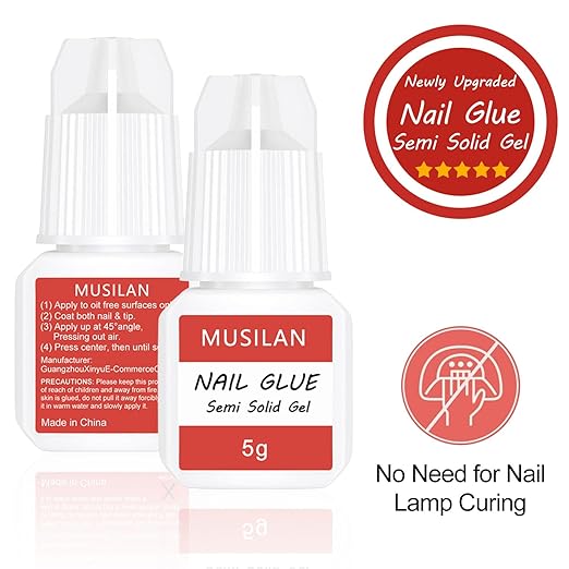 4PCS Semi Solid Nail Glue for Press On Nail,Super Strong & Quick Drying Nail Glue for Fake Acrylic Nails & Nail Tips Professional Nail Gel for Stick On Broken Nails No Need for UV Lamp - Long Lasting