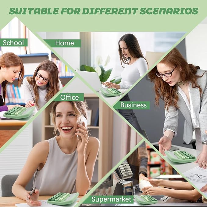 Green Basic Calculator, Big Button Calculator for Desk, Solar Calculator | Large LCD Display, Gradient Green Calculator for Desk , Desktop Calculator Powered by Two Modes, Green Desk Accessories