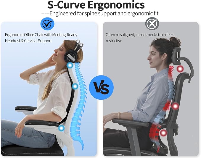 TRALT Office Chair Ergonomic Desk Chair - Gaming Chair with Lumbar Support | 330 LBS Home Office Desk Chairs , Reading Chair with Flip-up Armrests, Comfortable Computer Chairs (1, White Black)