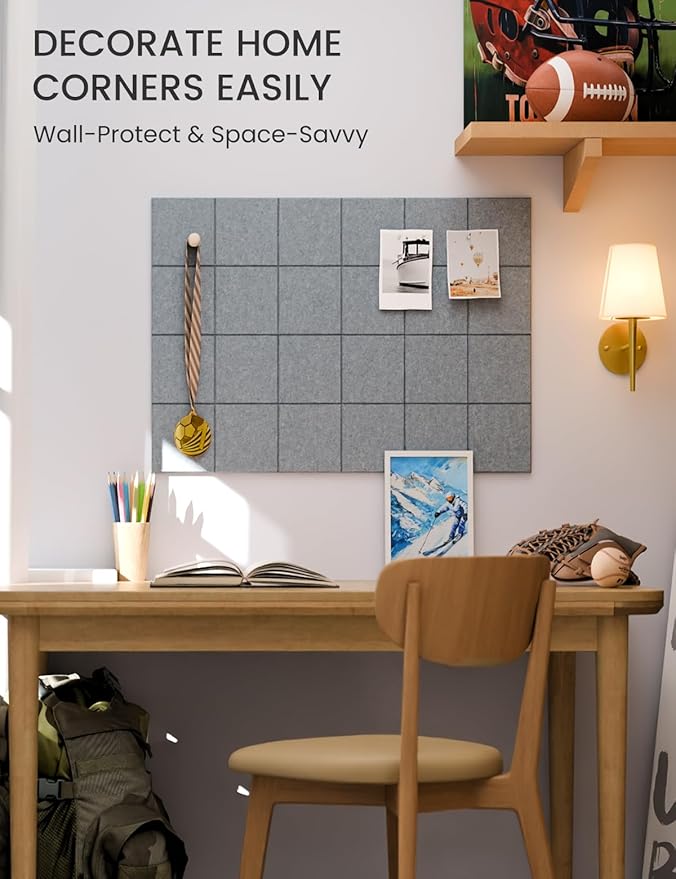 Fluxynara Felt Bulletin Board Tiles -28"x18" Cork Board Alternative for Office Decor, Push Pin Board Wall Organizer 6-Pack -Blue Gray