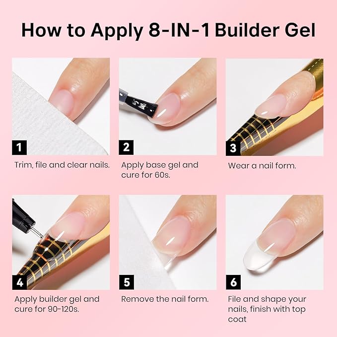 MIZHSE Gel Nail Kit, Fake Nails Long Almond, 8-in-1 Builder Gel for Nails & Portable Mini U V Light, 240Pcs Half Matte Nail Tips for Nail Extension Home DIY Nail Salon