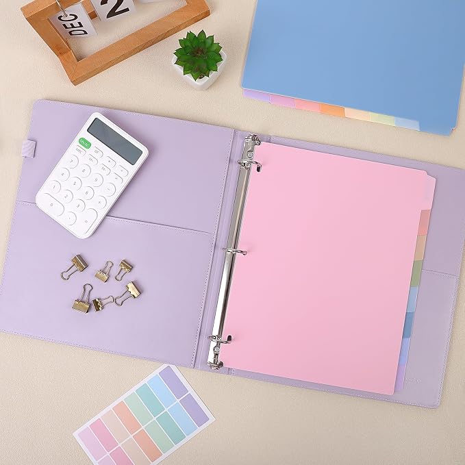 SKYDUE 8 Tab Write & Erase Plastic Dividers for 3 Ring Binders, 2 Sets | Binder Dividers for Letter Size, Aesthetic Pastels Tab Divider Organizers for Student, Teacher, Office, Pink