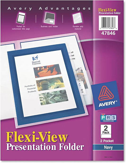 Avery Flexi-View Two Pocket Folders, Holds up to 50 Sheets, 2 Navy Blue Folders (47846)