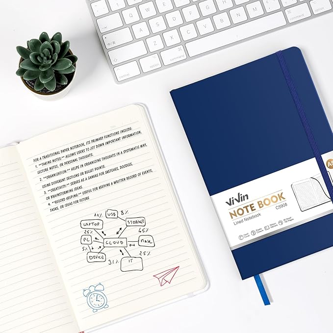 ViVin Lined Journal Notebooks for Work, 192 Pages, Medium 5.5 x 8.3 inch, College Ruled, A5 Hardcover Journaling Notebooks for Writing, 8 Pack Bulk,Navy Blue
