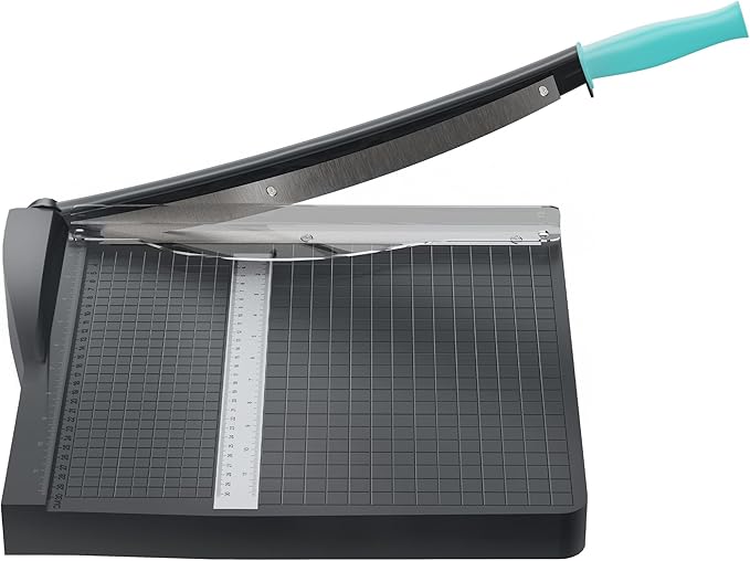 Papercutter 12" Cut Length Guillotine Paper Cutter, Heavy Duty Paper Trimmer with Safety Guard and Blade Lock, Large Paper Cutting Board for Cardstock, Photos, Office, Classroom, Studio