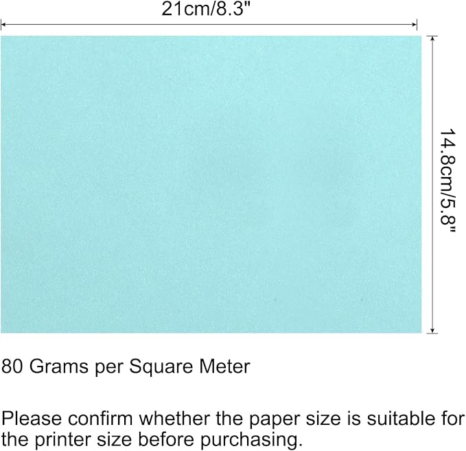 MECCANIXITY 50 Sheets Colored Copy Paper 8.3 x 5.8 Inch Printer Paper 80gsm Light Blue for Office Printing, Document Copying, Invitations, Forms, Art Projects