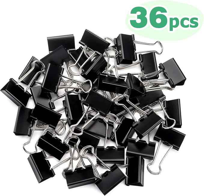 ZZTX 36 Pack Binder Clips 1.0 Inches Black | Paper Clamps Clips, Durable steel, Rust-resistant, Strong spring